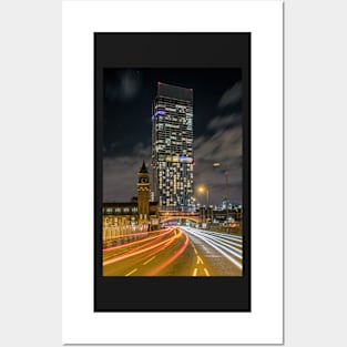 Beetham Tower Manchester at Night with Light Trails Posters and Art